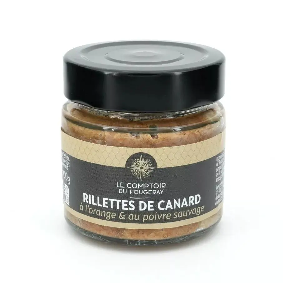 Rillettes de canard à l'orange confite et au poivre sauvage 100g Le Comptoir du Fougeray